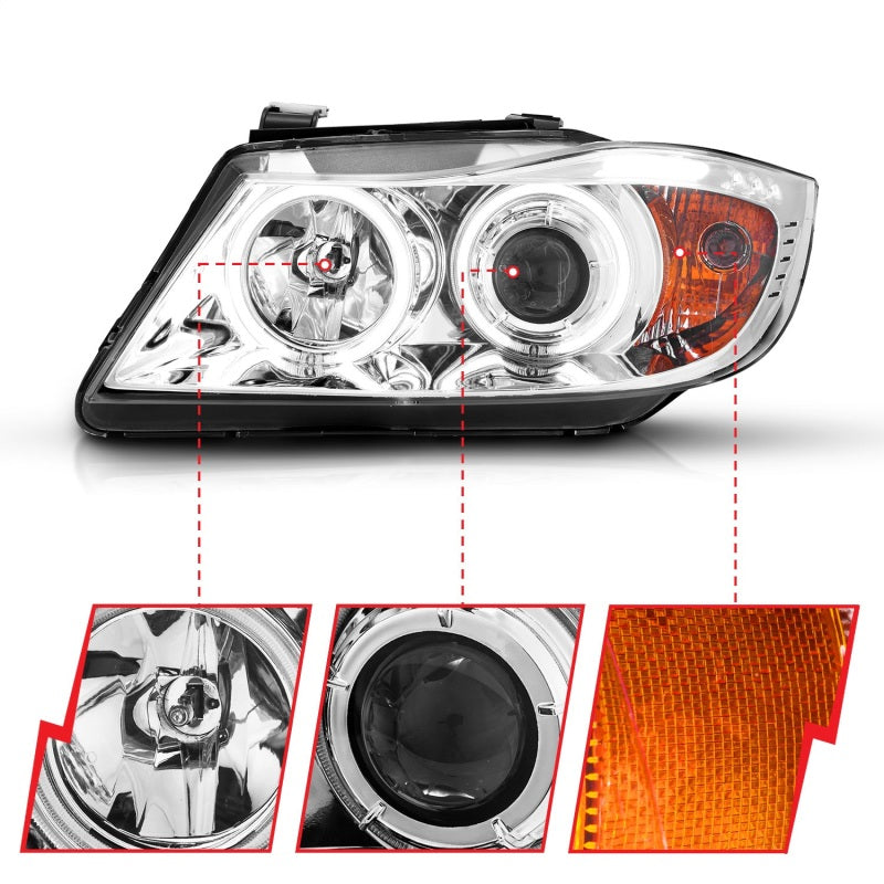 Anzo 2006-2008 BMW 3 Series E90-E91 Projector Headlights w/ Halo w/ LED Bar 121336 Photo - Unmounted