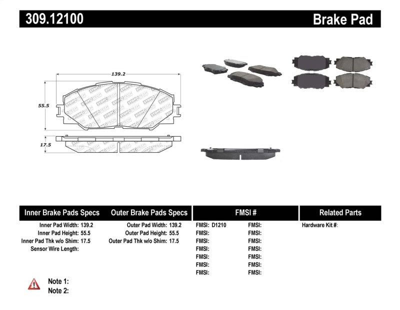 StopTech Sport Brake Pads With Shims And Hardware 309.12100 Photo - Primary