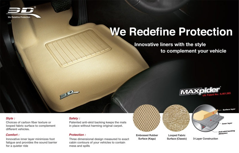 3D MAXpider 07-10 Hyundai Elantra (Sedan) Classic 2nd Row Floormat - Tan L1HY02922202 L1HY02922202 Photo - Mounted