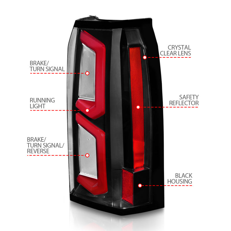 ANZO 2015-2020 Chevrolet Tahoe LED Tail Lights w/ Light Bar Black Housing Clear Lens 311374 311374 User 3