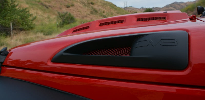 DV8 Offroad 07-18 Jeep Wrangler JK Metal Heat Dispersion Hood - Primer Black HDMB07-02 HDMB07-02 Photo - Mounted