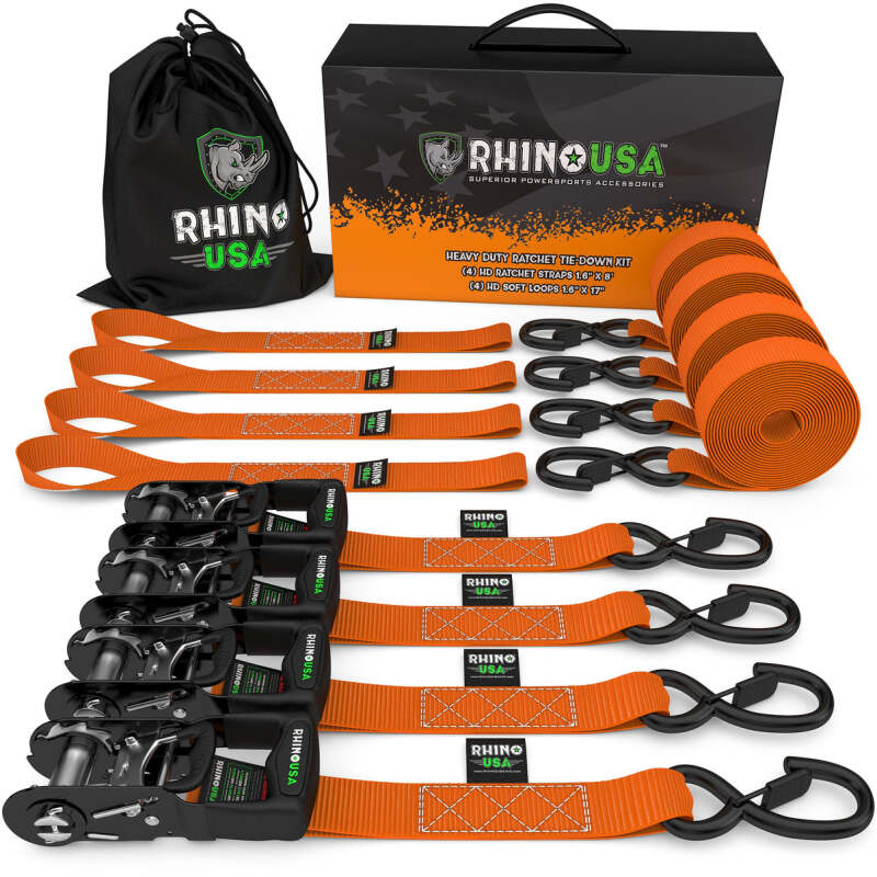 Rhino USA Heavy Duty Ratchet Tie-Down 4-Pack (Orange) 1.6In X 8Ft HDKIT-4PK-ORG HDKIT-4PK-ORG Photo - Primary