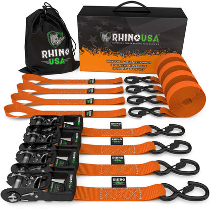Rhino USA Heavy Duty Ratchet Tie-Down 4-Pack (Orange) 1.6In X 8Ft HDKIT-4PK-ORG HDKIT-4PK-ORG Photo - Primary