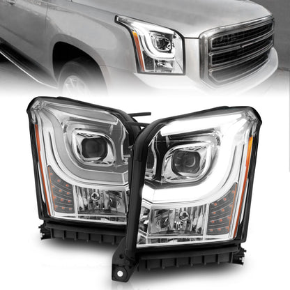 ANZO 2015-2017 GMC Yukon XL Projector Headlights W Lightbar - Chrome/Amber 111536 111536 Photo - Primary