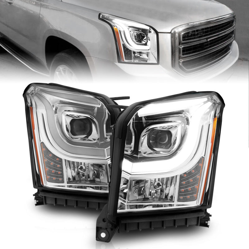 ANZO 2015-2017 GMC Yukon XL Projector Headlights W Lightbar - Chrome/Amber 111536 111536 Photo - Primary