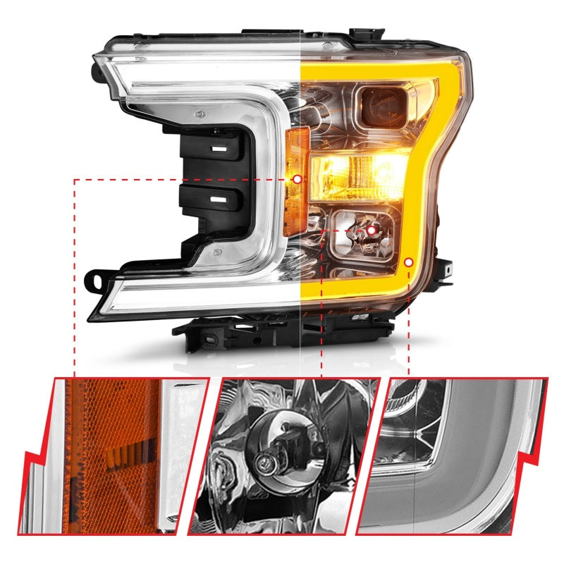 ANZO 2018-2020 Ford F-150 Projector Headlight w/Plank Style Switchback Chrome Housing 111510 111510 Photo - Unmounted
