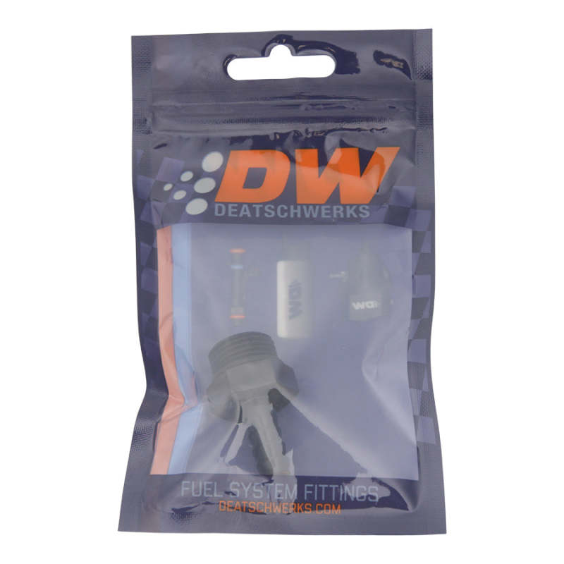 DeatschWerks 8AN ORB Male to 5/16in Male Triple Barb Fitting (Incl O-Ring) - Anodized Matte Black 6-02-0512-B 6-02-0512-B Photo - lifestyle view