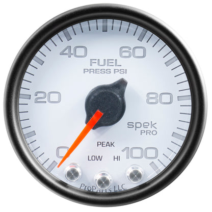 Autometer Spek-Pro Gauge Fuel Press 2 1/16in 100psi Stepper Motor W/Peak & Warn Wht/Blk P31412 P31412 User 2