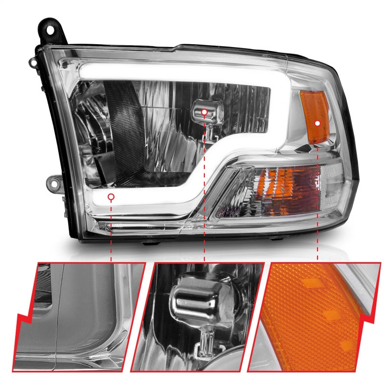 ANZO 2009-2018 Dodge Ram 1500/ 2500/ 3500 Crystal Headlights w/ Light Bar Chrome Housing 111516 111516 Photo - Unmounted