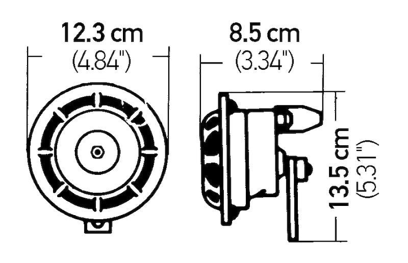 Hella Supertone Horn Set 24V 84w Black 003399101 003399101 Technical Drawing