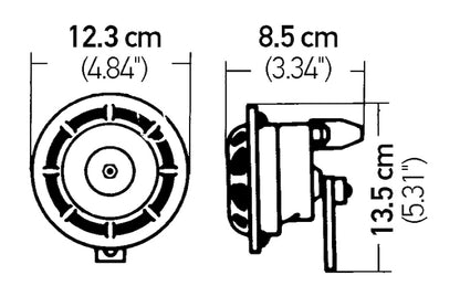 Hella Supertone Horn Set 24V 84w Black 003399101 003399101 Technical Drawing