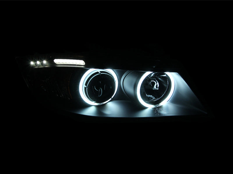 Anzo 2006-2008 BMW 3 Series E90-E91 Projector Headlights w/ Halo w/ LED Bar 121335 Photo - Mounted
