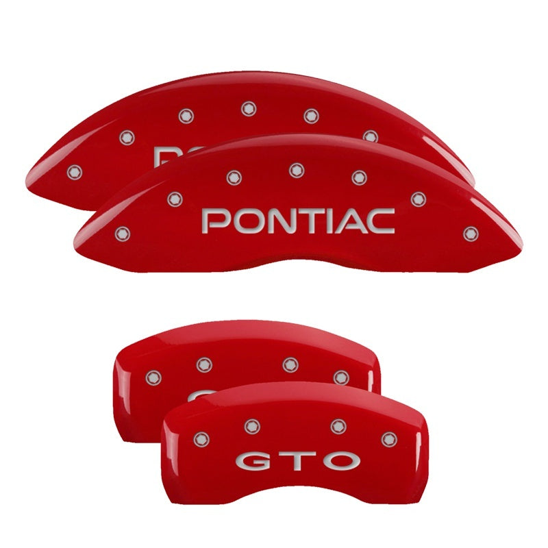MGP 4 Caliper Covers Engraved Front Pontiac Engraved Rear GTO Red finish silver ch 18029SGTORD 18029SGTORD Photo - Primary