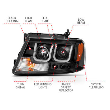 Anzo 2004-2008 Ford F-150 Projector Headlights w/ U-Bar Black 111288 User 4