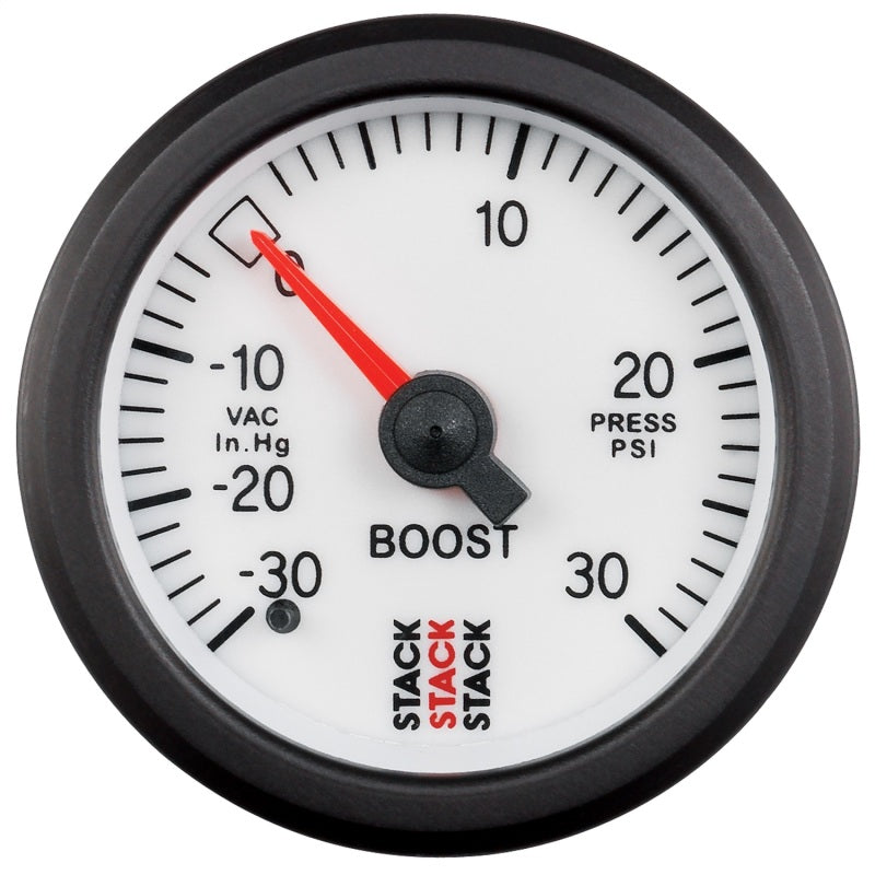 Autometer Stack 52mm -30INHG to +30 PSI (Incl T-Fitting) Mechanical Boost Pressure Gauge - White ST3162 ST3162 Photo - Primary