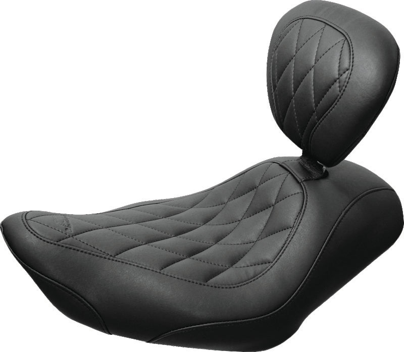 Mustang Motorcycle Mustang 04-21 Harley Sportster Wide Tripper Solo Seat w/Driver Backrest Diamond Stitch - Black 79814 79814 Photo - Primary