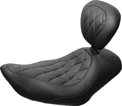 Mustang Motorcycle Mustang 04-21 Harley Sportster Wide Tripper Solo Seat w/Driver Backrest Diamond Stitch - Black 79814 79814 Photo - Primary