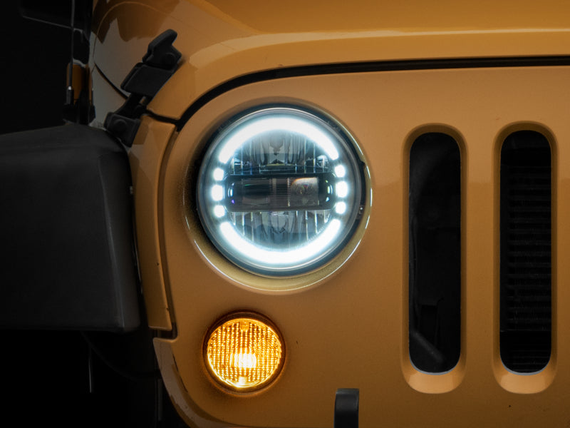 Raxiom 97-18 Jeep Wrangler TJ/JK Axial 7-Inch LED Headlights w/ DRL- Black Housing (Clear Lens) J155570 J155570 Photo - Close Up