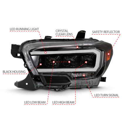 ANZO 2016-2018 Toyota Tacoma LED Projector Headlights Plank Style Black w/ Amber 111496 111496 User 3