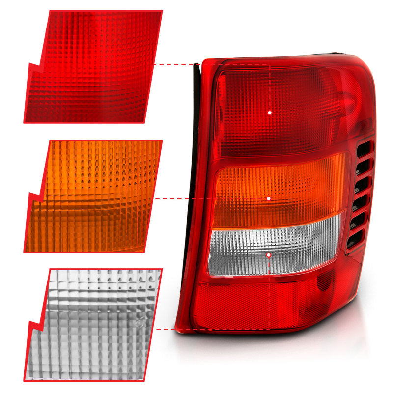 ANZO 1999-2004 Jeep Grand Cherokee Taillight Red/Clear Lens (OE Replacement) 311308 311308 Photo - Unmounted