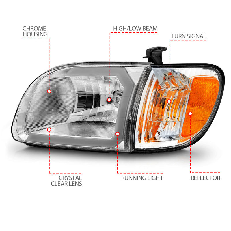 ANZO 00-04 Toyota Tundra (Reg/Acc Cab Only) Crystal Headlights w/Lgt Bar Chrome w/Corner Lights 2pc 111580 111580 Photo - Unmounted