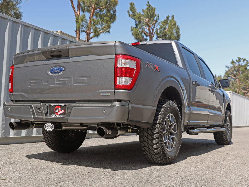 aFe Vulcan 3in 304 SS Cat-Back Exhaust 2021 Ford F-150 V6 2.7L/3.5L (tt)/V8 5.0L w/ Black Tips 49-33127-B 49-33127-B Photo - Mounted