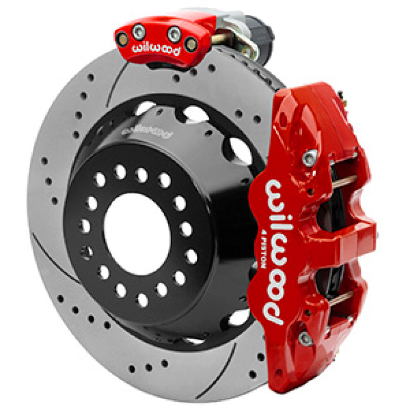 Wilwood AERO4 Big Brake Rear Electronic Parking Brake Kit - Red - Powder Coat Caliper - D/S Rotor 140-16170-DR