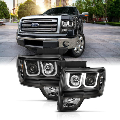 Anzo Ford F-150 09-14 Projector Switchback Headlights U-Bar Black W/ Amber 111383 Photo - Primary