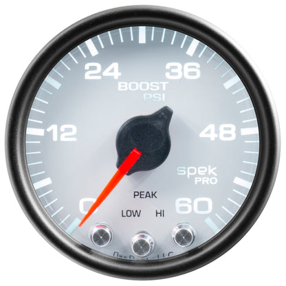 Autometer Spek-Pro Gauge Boost 2 1/16in 60psi Stepper Motor W/Peak & Warn Wht/Blk P30412 P30412 User 1