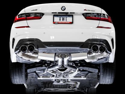 AWE Tuning 2019+ BMW M340i (G20) Resonated Touring Edition Exhaust - Quad Chrome Silver Tips 3015-42150 3015-42150 Photo - Mounted