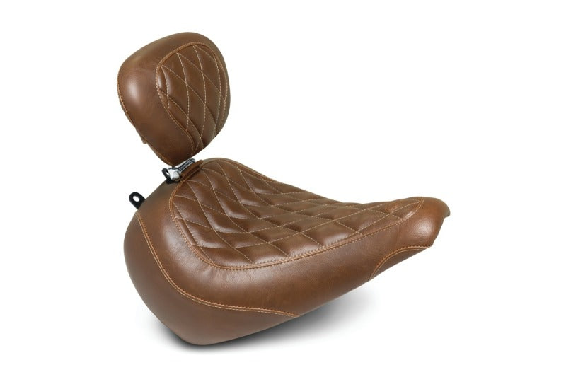 Mustang Motorcycle Mustang 18-21 Harley Fat Boy Wide Tripper Solo Seat w/Driver Backrest Diamond Stitch - Brown 83022 83022 Photo - Primary