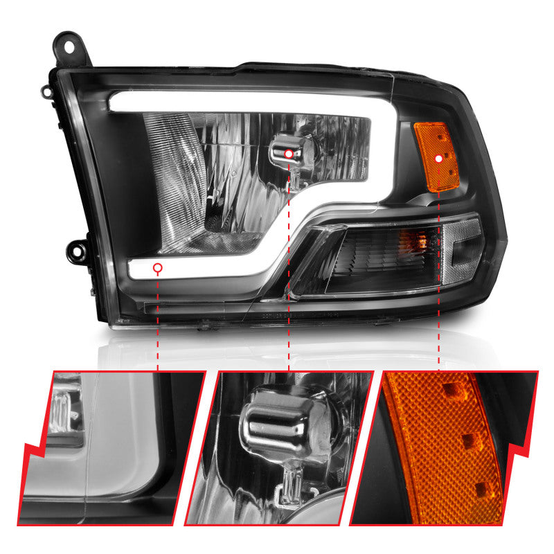 ANZO 2009-2018 Dodge Ram 1500 Crystal Headlights w/ Light Bar Black Housing 111515 111515 Photo - Unmounted