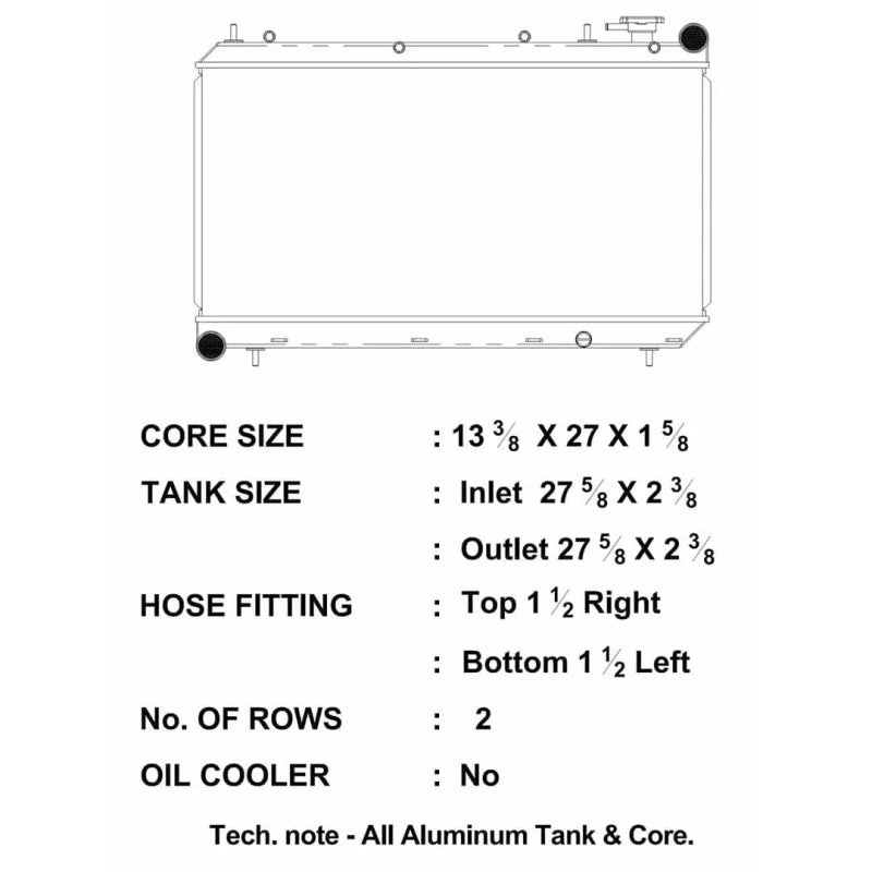 CSF 93-98 Subaru Impreza Radiator 2874 2874 Technical Drawing