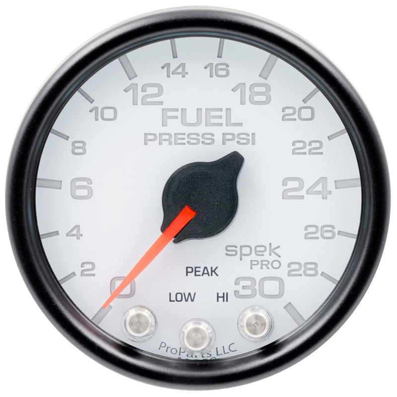 Autometer Spek-Pro Gauge Fuel Press 2 1/16in 30psi Stepper Motor W/Peak & Warn Wht/Blk P31612 P31612 User 1