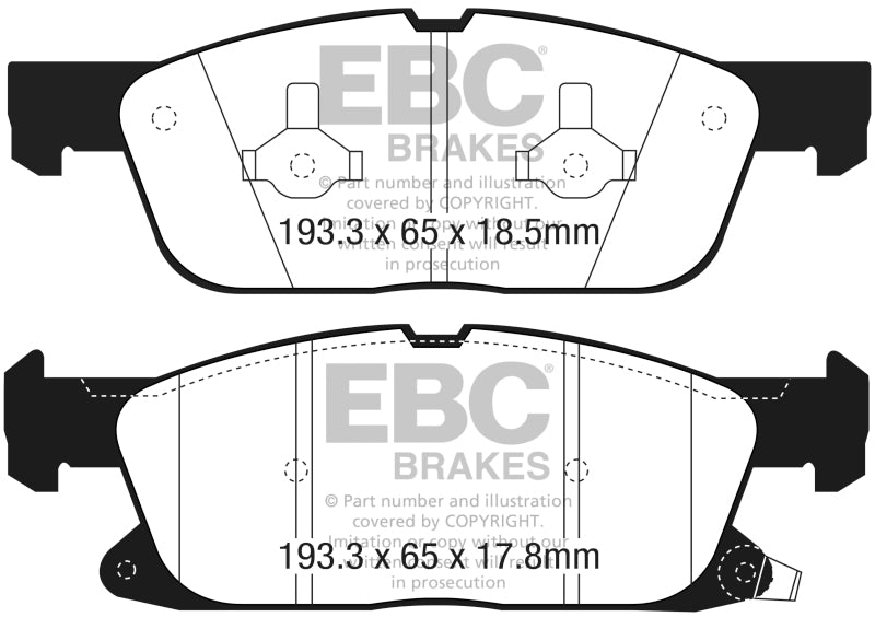 EBC 2016+ Lincoln Continental (10th Gen) 2.7L Twin Turbo Yellowstuff Front Brake Pads DP43072R DP43072R Photo - Primary