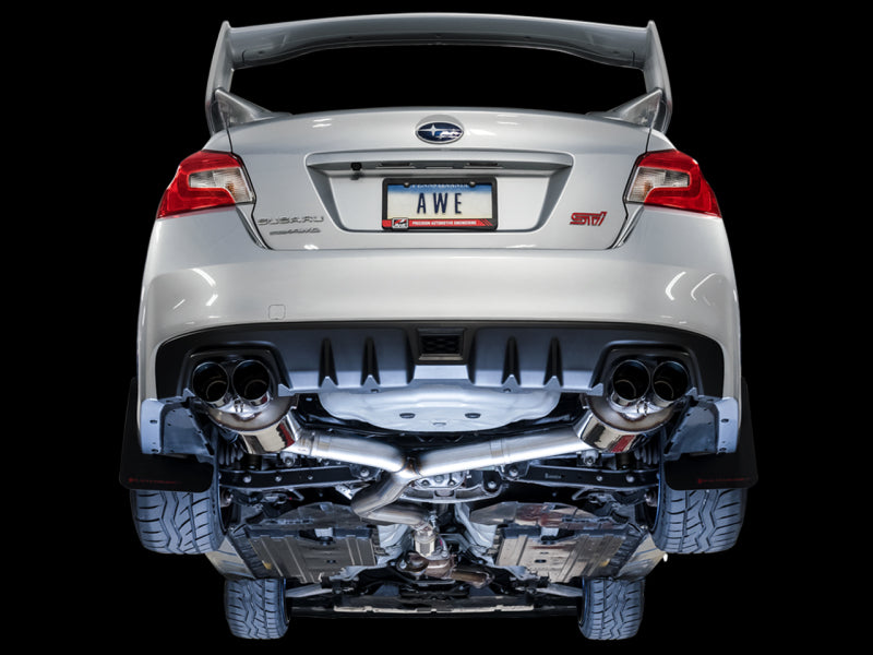 AWE Tuning Subaru STI VA / WRX GV / STI GV Sedan Touring Edition Exhaust - Chrome Silver Tip (102mm) 3015-42104 3015-42104 Photo - Mounted