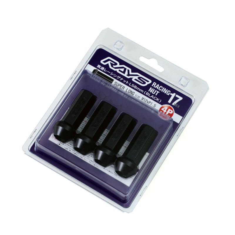 Rays 17 Hex Racing Nut Set L58 Super Long Type 12x1.25 - Black Chromate (4 Pieces) W17RN12125BL58 W17RN12125BL58 User 1
