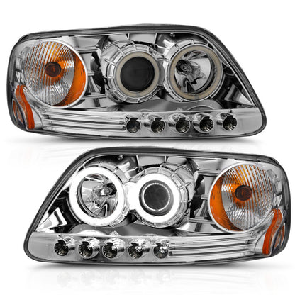 Anzo 1997.5-2003 Ford F-150 Projector Headlights w/ Halo Chrome 1pc 111054 Photo - Primary