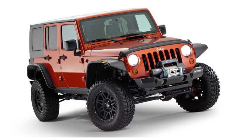 Bushwacker 07-18 Jeep Wrangler Unlimited Flat Style Flares 4pc 4-Door Sport Utility Only - Black 10918-07 10918-07 Photo - Mounted