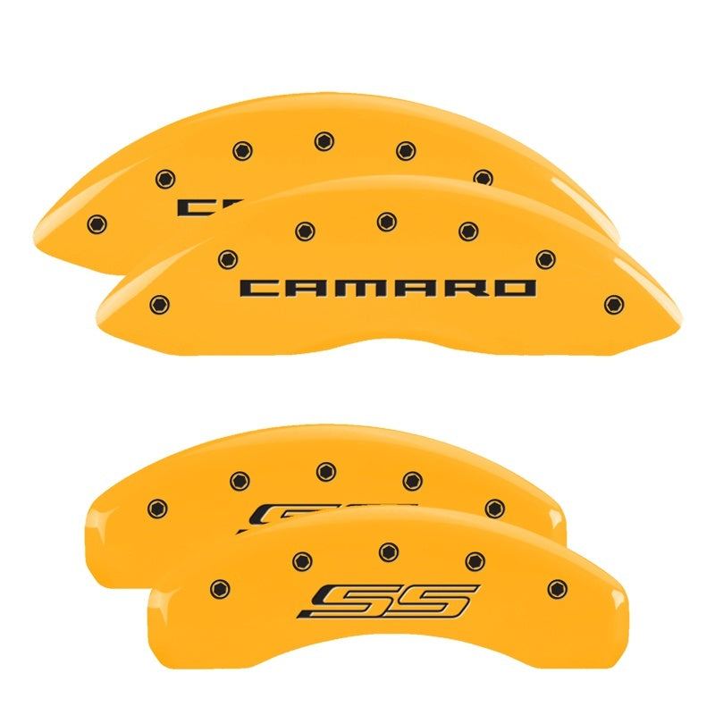 MGP 4 Caliper Covers Engraved Front Gen 5/Camaro Engraved Rear Gen 5/SS Yellow finish black ch 14215SCS5YL 14215SCS5YL Photo - Primary