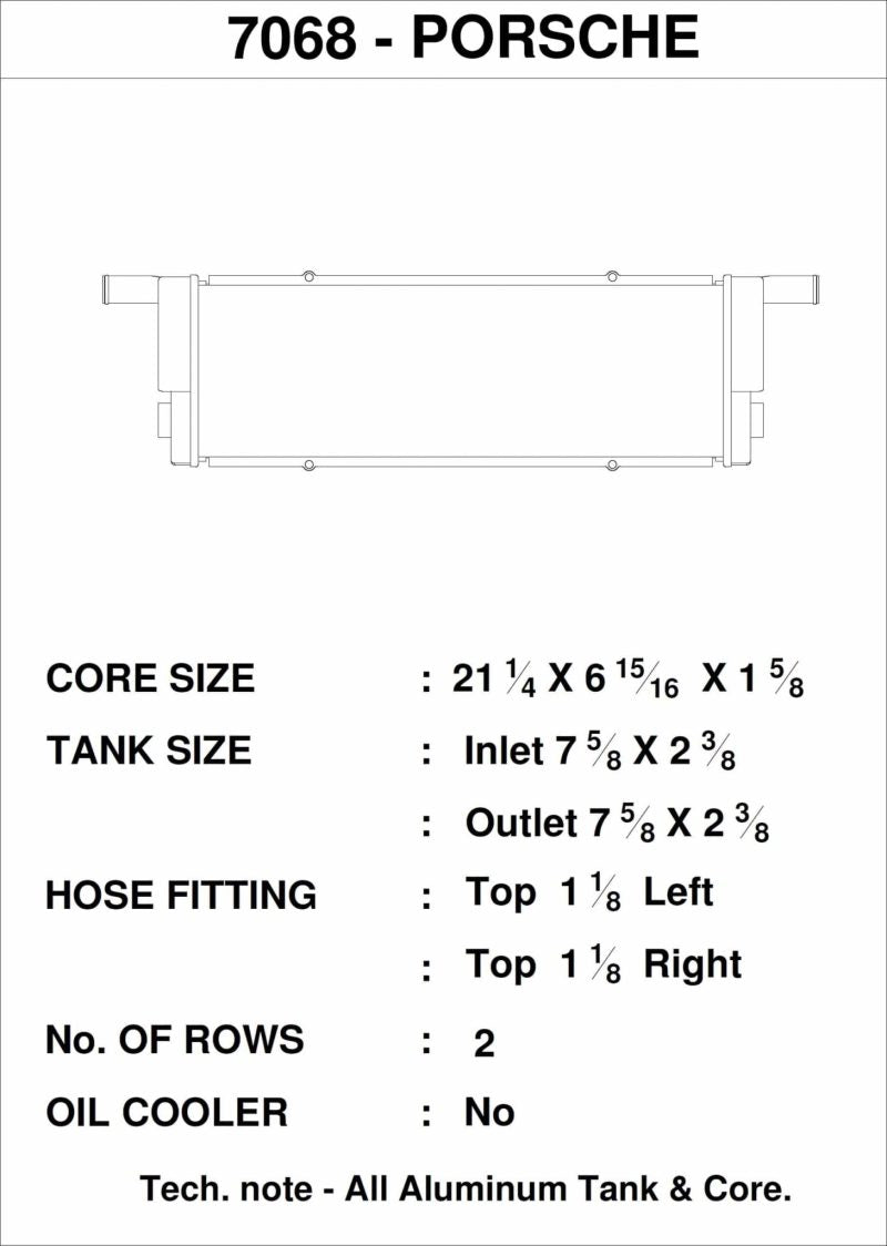 CSF Porsche 911 Turbo/GT3 RS/GT4 (991) Center Radiator 7068 7068 Technical Drawing