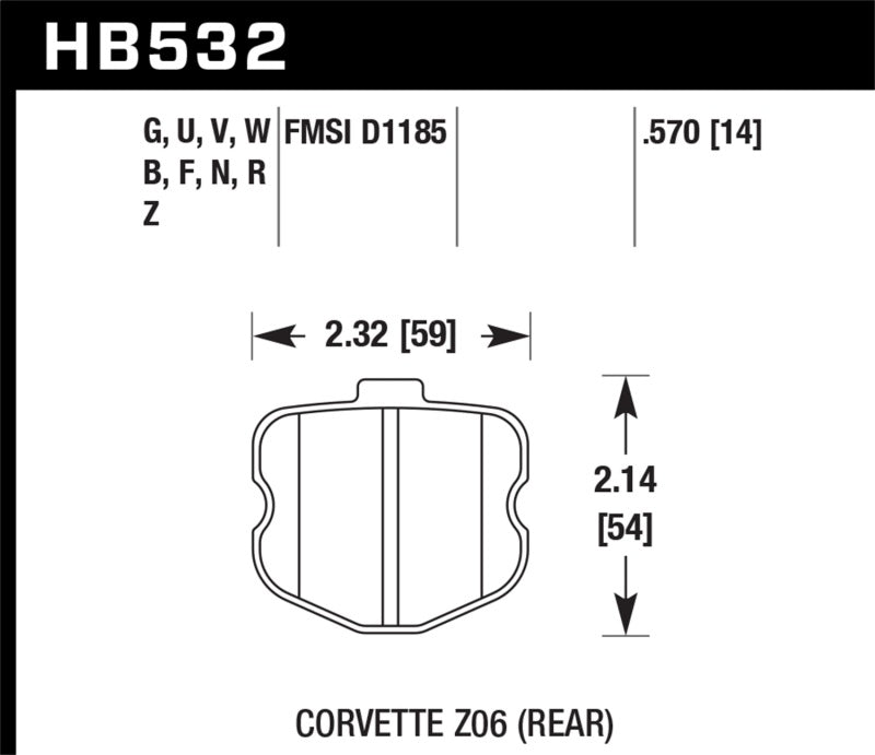 Hawk Ceramic Brake Pads Rear Chevrolet Corvette Z06 2006-2008 HB532Z.570 Photo - Primary