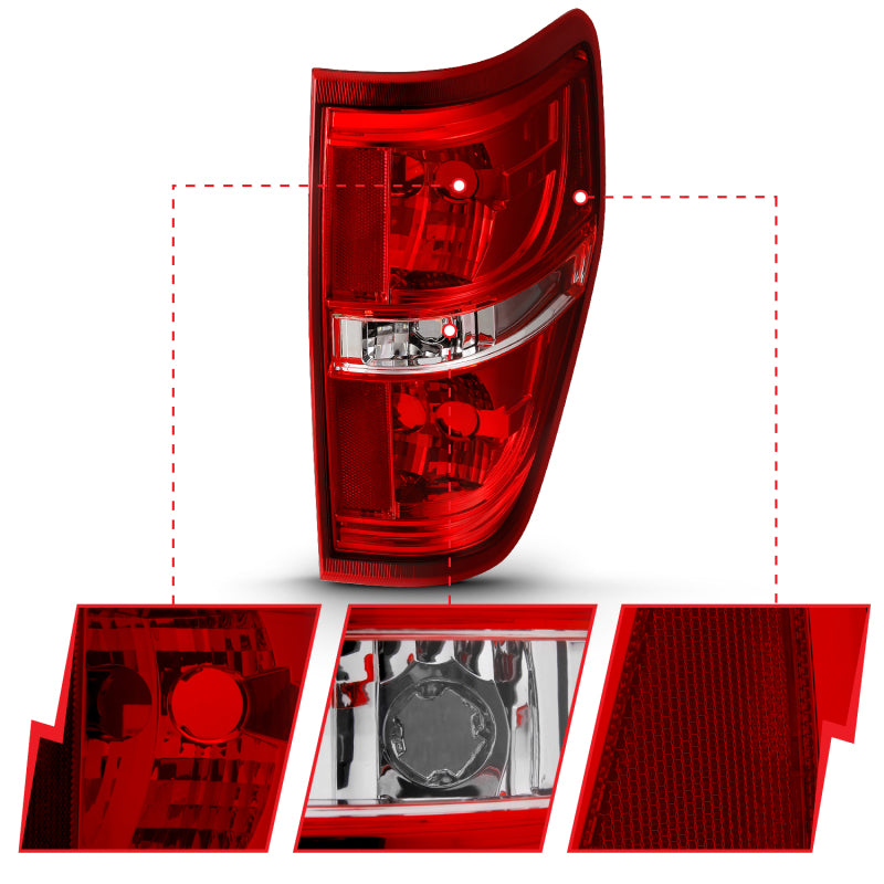 ANZO 2009-2014 Ford F-150 Euro Taillight Red/Clear (W/O Bulb) 311299 311299 Photo - Unmounted