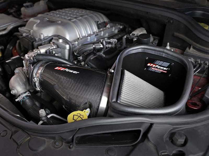 aFe Track Series Carbon Fiber Pro Dry S AIS - 19-20 Jeep Grand Cherokee Trackhawk 6.2L 57-10009D 57-10009D Photo - Mounted