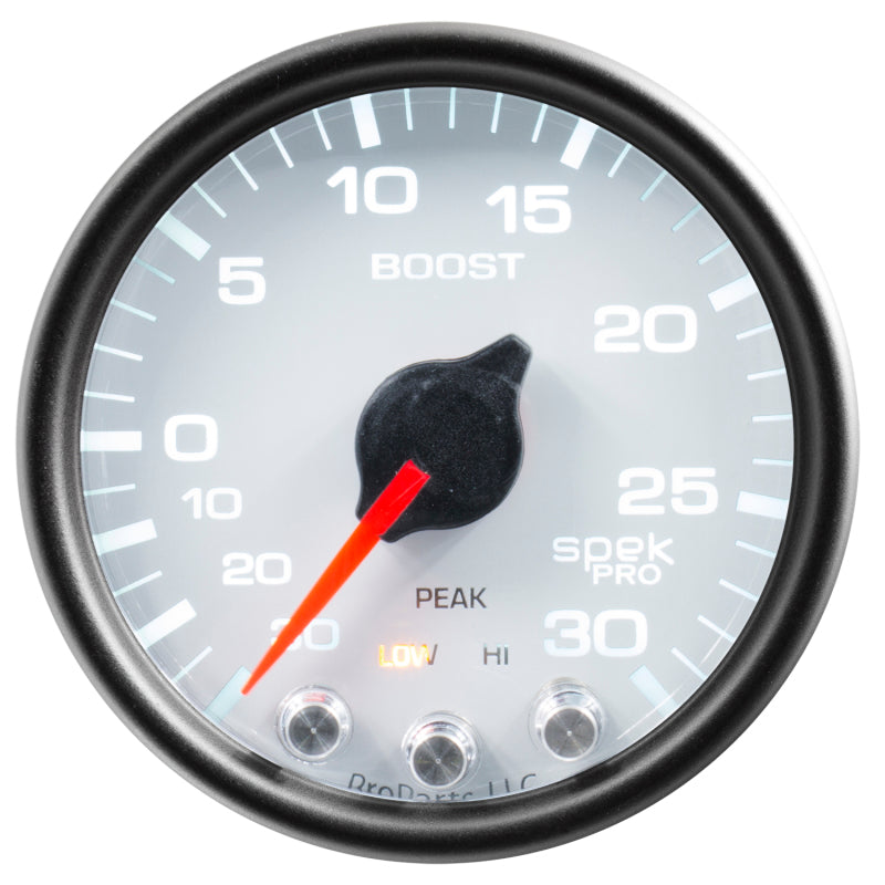 Autometer Spek-Pro Gauge Vac/Boost 2 1/16in 30Inhg-30psi Stepper Motor W/Peak & Warn White/Black P30212 P30212 User 1