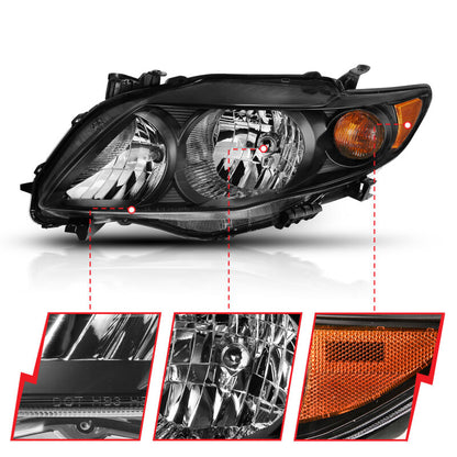 ANZO 2009-2010 Toyota Corolla Crystal Headlight Black Amber 121541 121541 Photo - Close Up