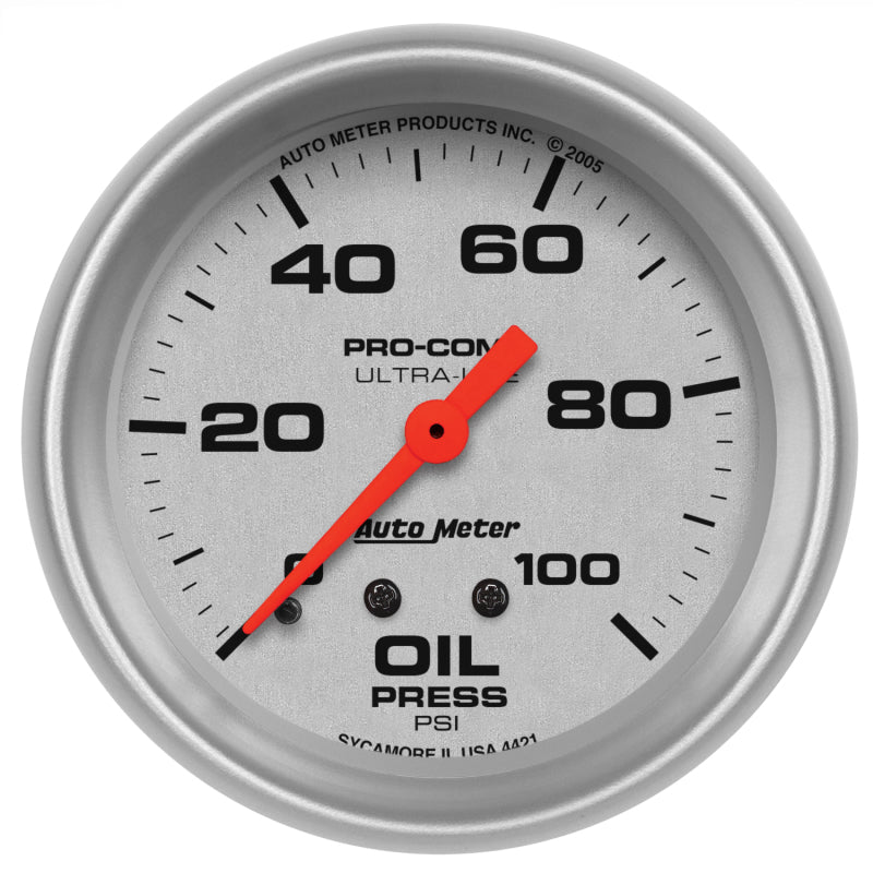 Autometer 2-5/8" Oil Pressure, 0-100 Psi, MechanicalL, Ultra-Lite 4421 Photo - Primary