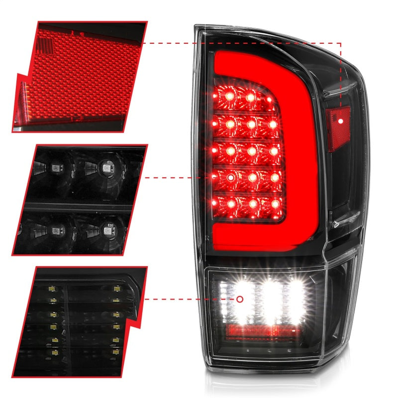 ANZO 16-21 Toyota Tacoma LED Tail Lights - w/ Light Bar Sequential Black Housing & Clear Lens 311400 311400 Photo - Unmounted