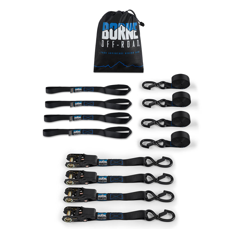 Borne Off-Road Medium-Duty Ratchet Tie-Down Kit (4-Pack) Black BNRTC-TDMD-4BK BNRTC-TDMD-4BK Photo - Primary