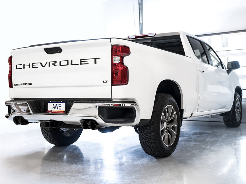 AWE Tuning 4th Gen GM 1500 6.2L 0FG Catback Split Rear Exit (w/ Bumper Cutouts) - Quad Diamond Tips 3015-43204 3015-43204 Photo - Mounted